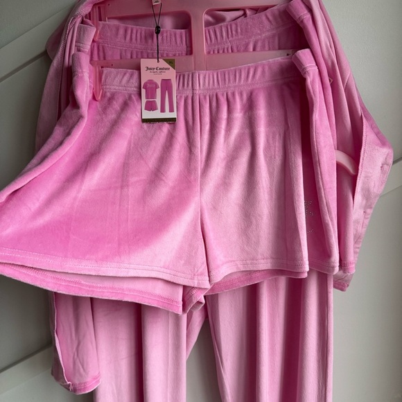 Juicy Couture Signature Studded Logo Velvet PJ Sleepwear 3-pc Set Pink Size XL - Picture 5 of 7